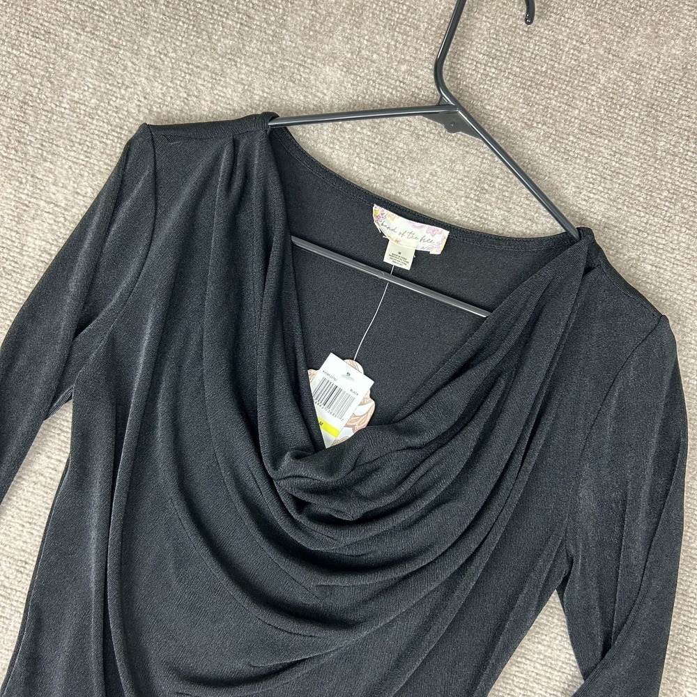 Band Of The Free Aggie One Piece Bodysuit Womens M Black Slinky Knit Cowl Neck